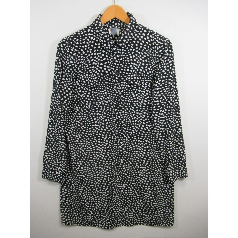 Old Navy Heart Print Shirt Dress Women Medium Black Long Sleeve Lightweight